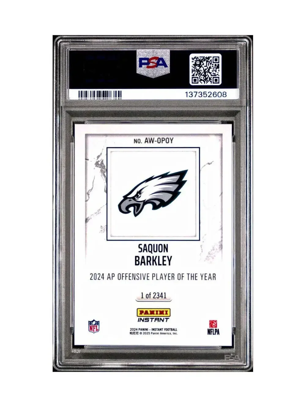 Saquon Barkley 2024 Panini NFL Offensive Player of the Year Eagles PSA 8 NM-MT